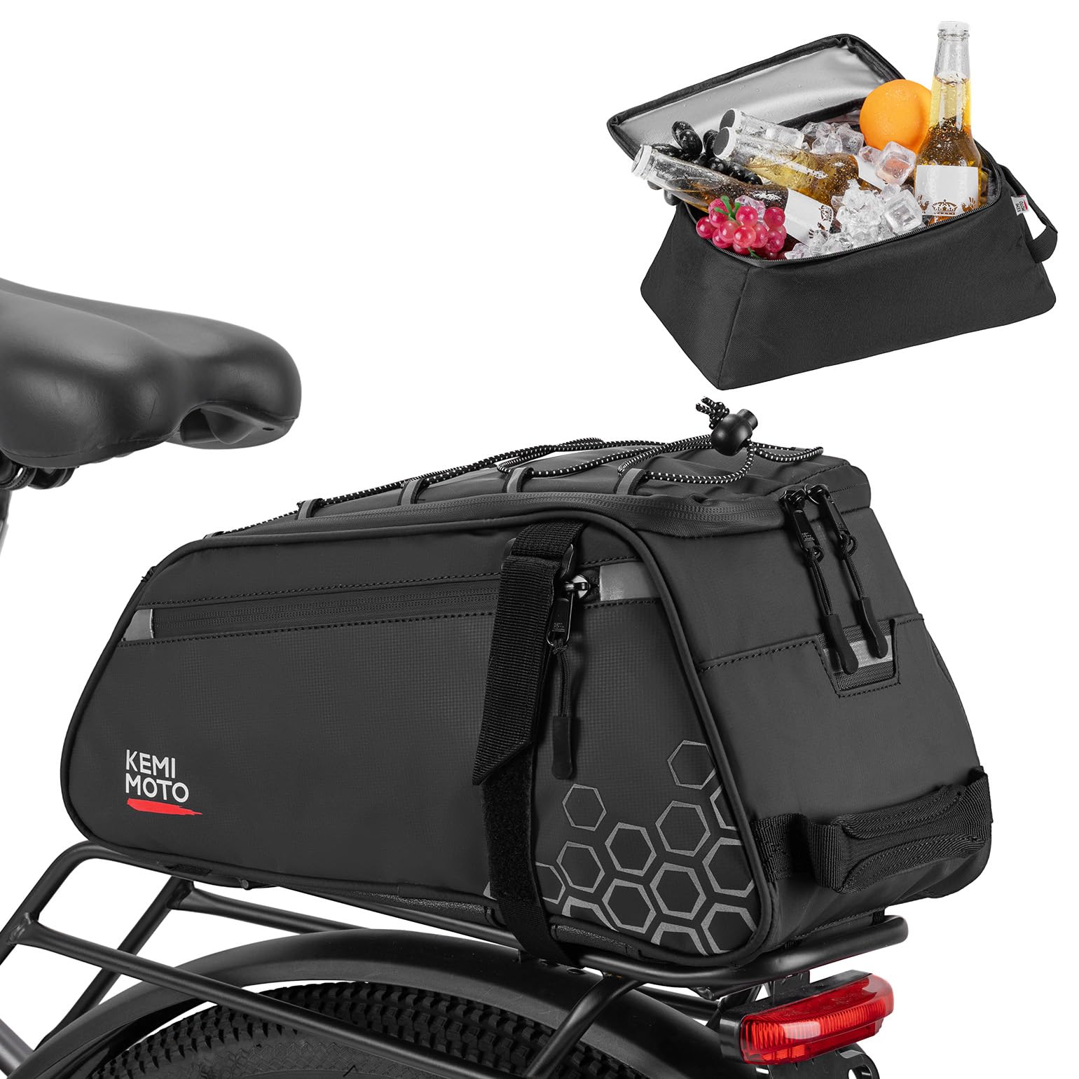 Water Resistant Rear Bike Rack Bag with Removable Cooler and Shoulder Strap