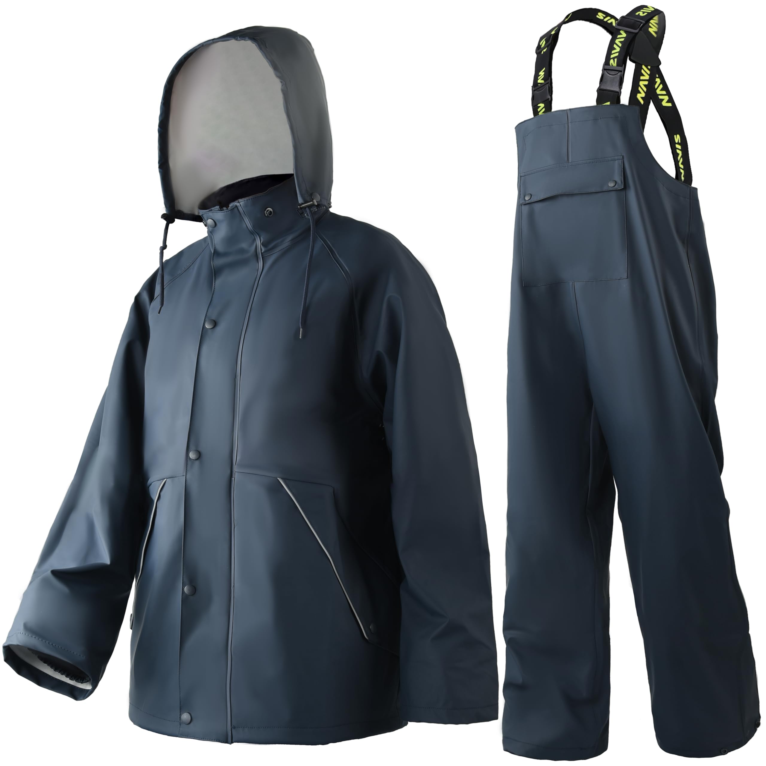 Mens Heavy Duty Waterproof Rain Suit with Jacket and Bib Pants for Work