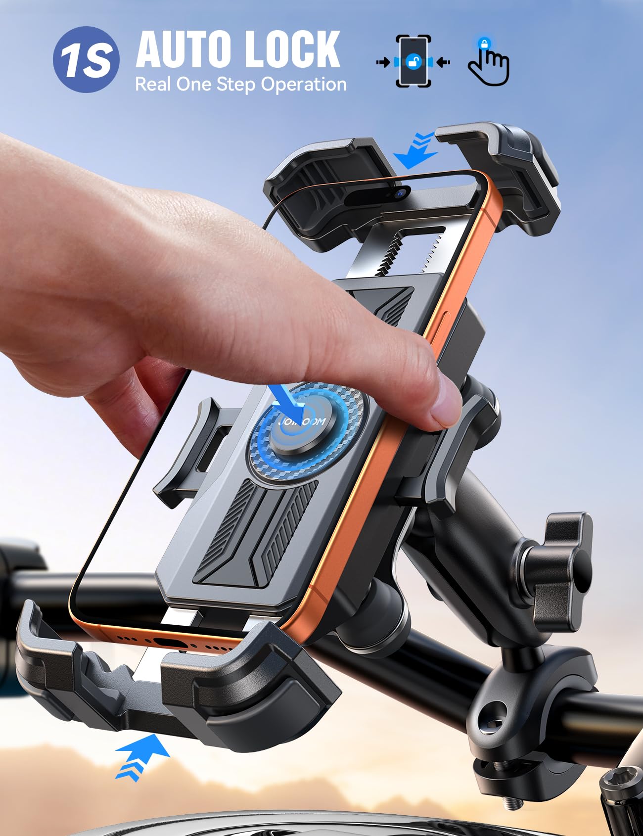Metal Phone Mount with Dual Vibration Dampener and Handlebar Clamp