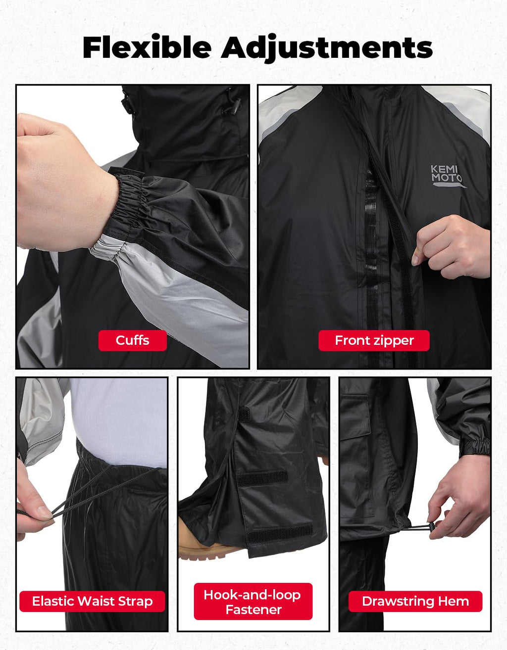 Mens Breathable Waterproof Motorcycle Rain Suit with Jacket and Pants