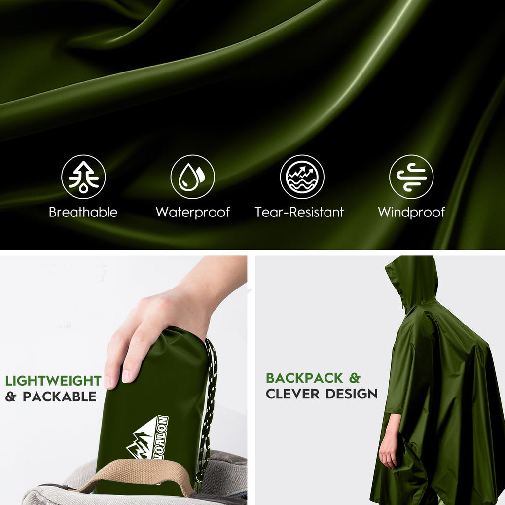 Waterproof 3 in 1 Rain Poncho and Ground Mat for Adults and Youth