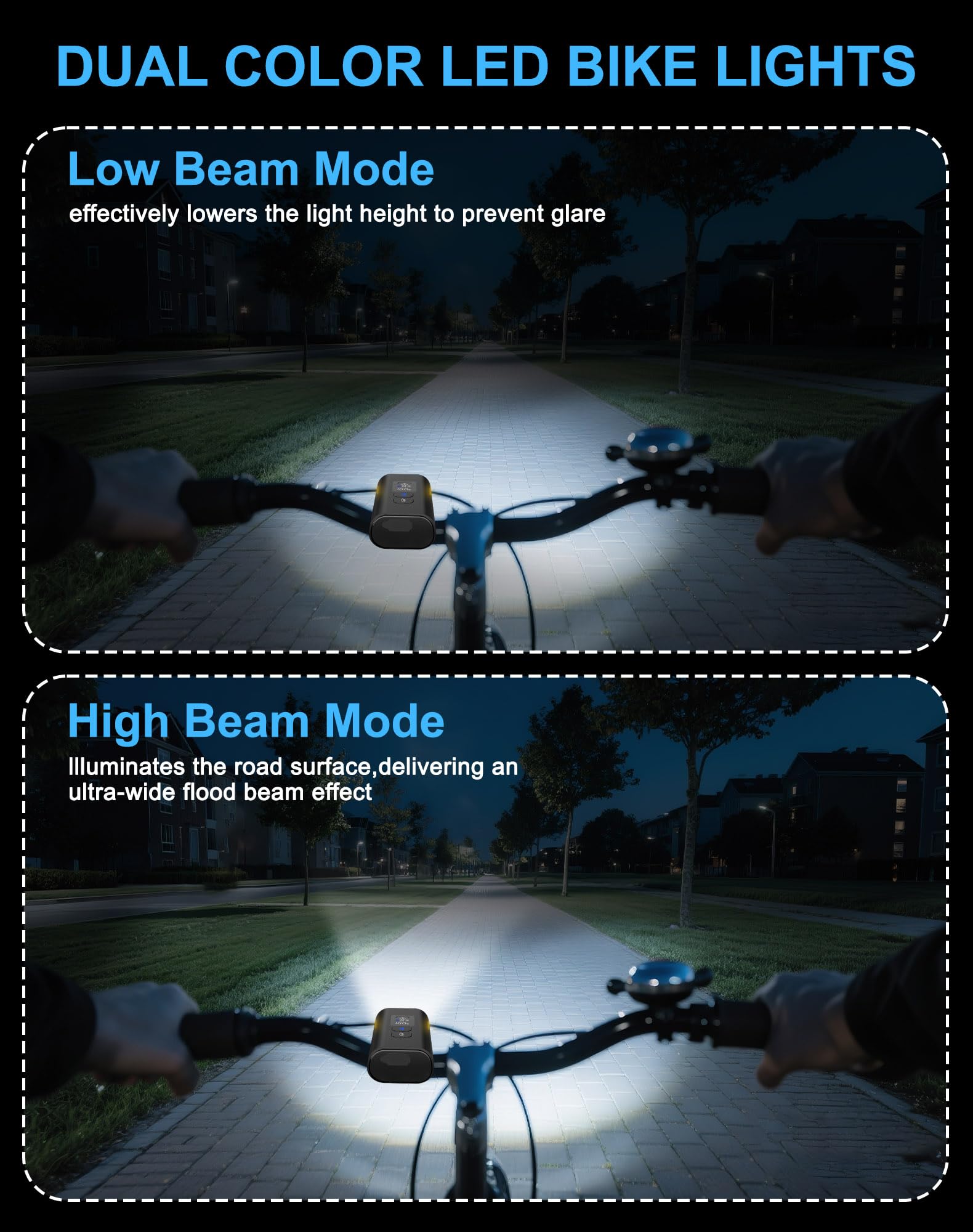 4800 Lumen USB Rechargeable Bike Light with Wide Beam Power Display