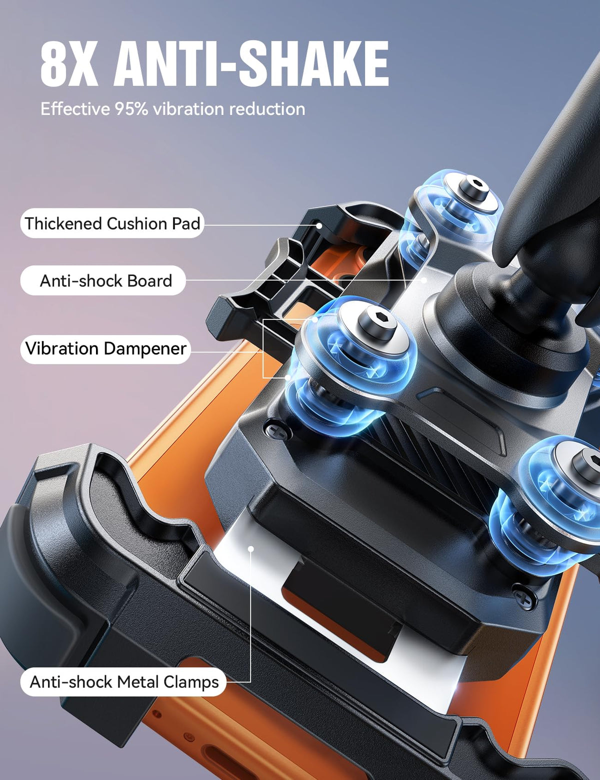 Metal Phone Mount with Dual Vibration Dampener and Handlebar Clamp