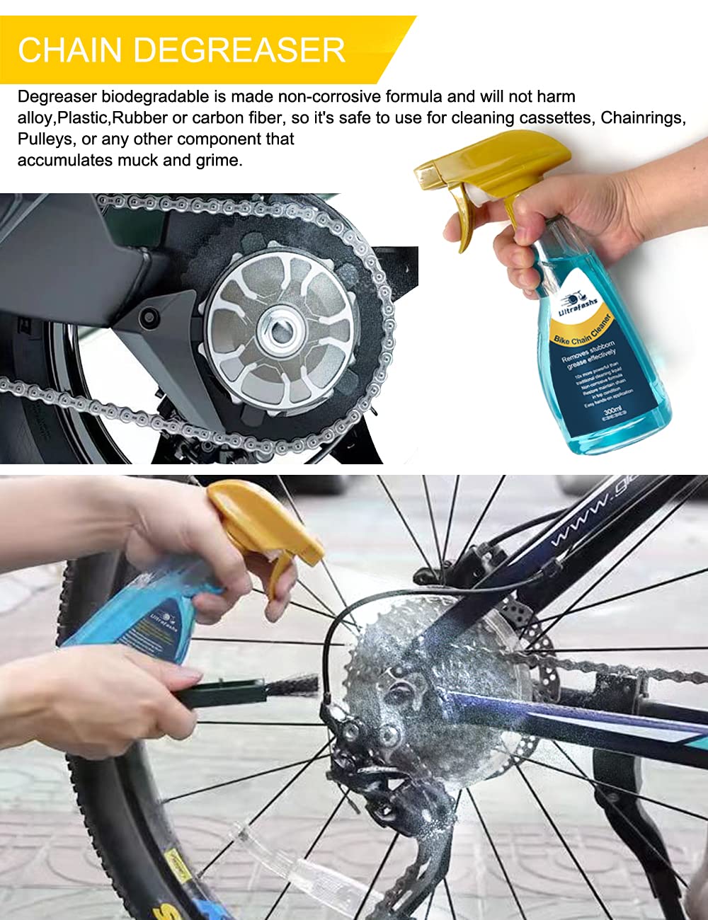 Bike Cleaning Kit with Degreaser Lubricant Chain Scrubber and Brushes