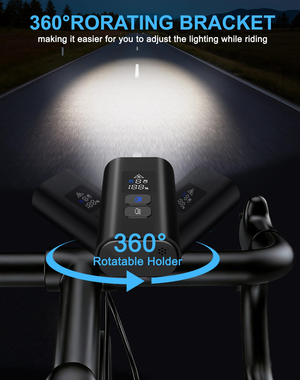 4800 Lumen USB Rechargeable Bike Light with Wide Beam Power Display