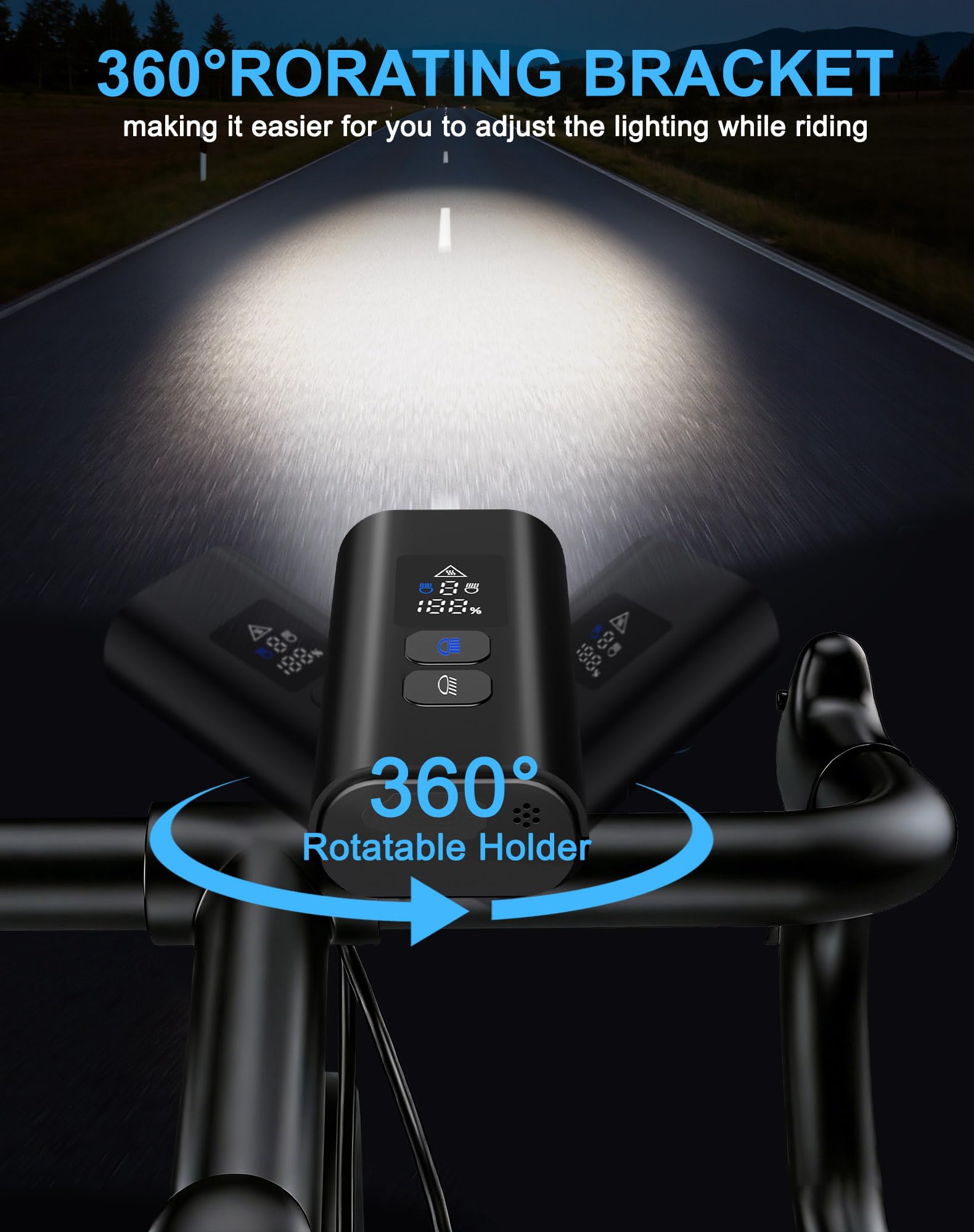 4800 Lumen USB Rechargeable Bike Light with Wide Beam Power Display