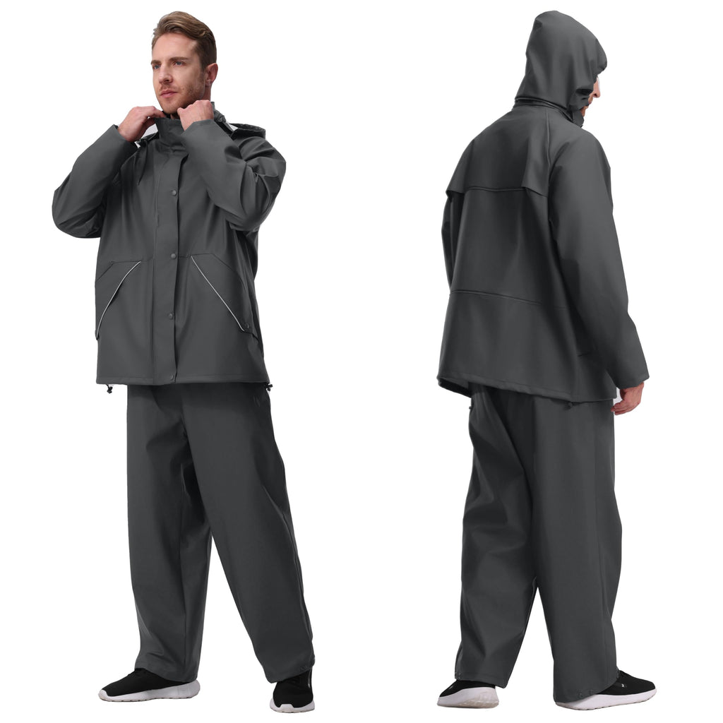 Mens Heavy Duty Waterproof Rain Suit with Jacket and Bib Pants for Work