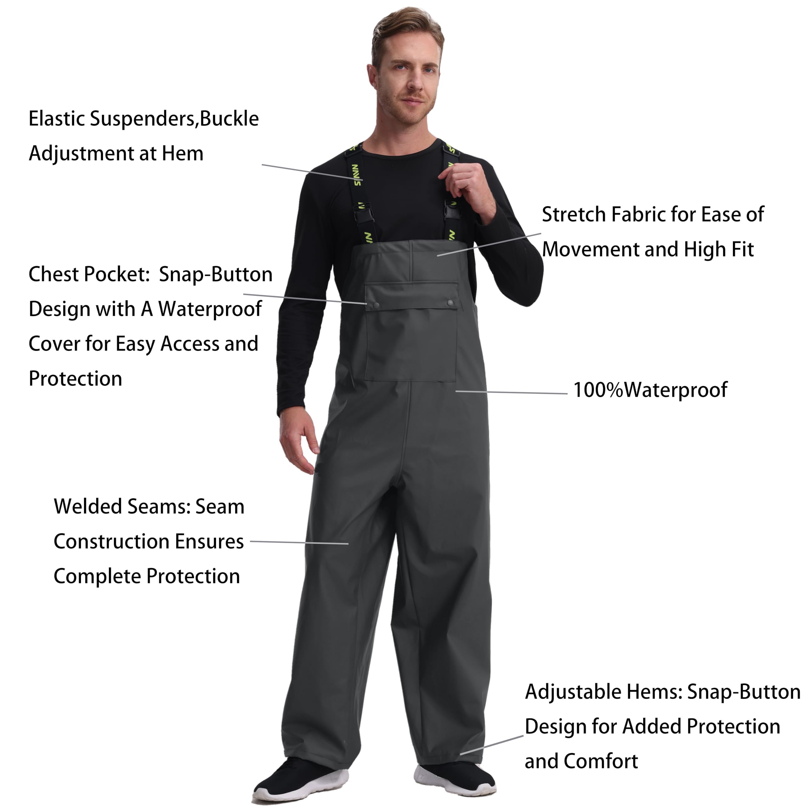 Mens Heavy Duty Waterproof Rain Suit with Jacket and Bib Pants for Work