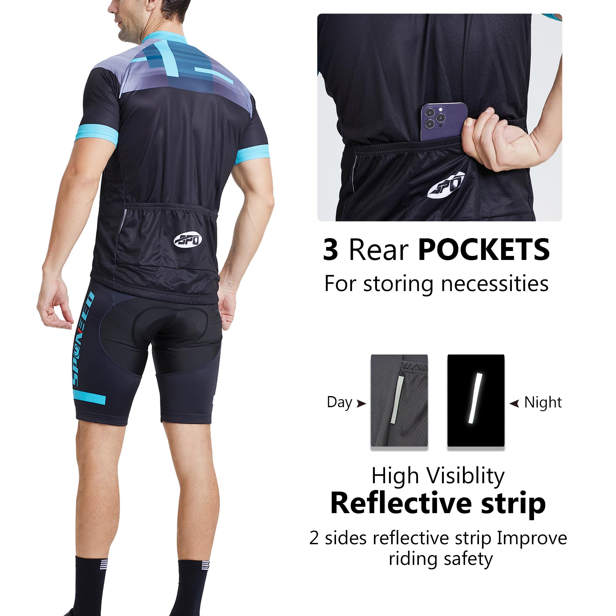 Mens Short Sleeve Cycling Jersey and Padded Road Bike Shorts