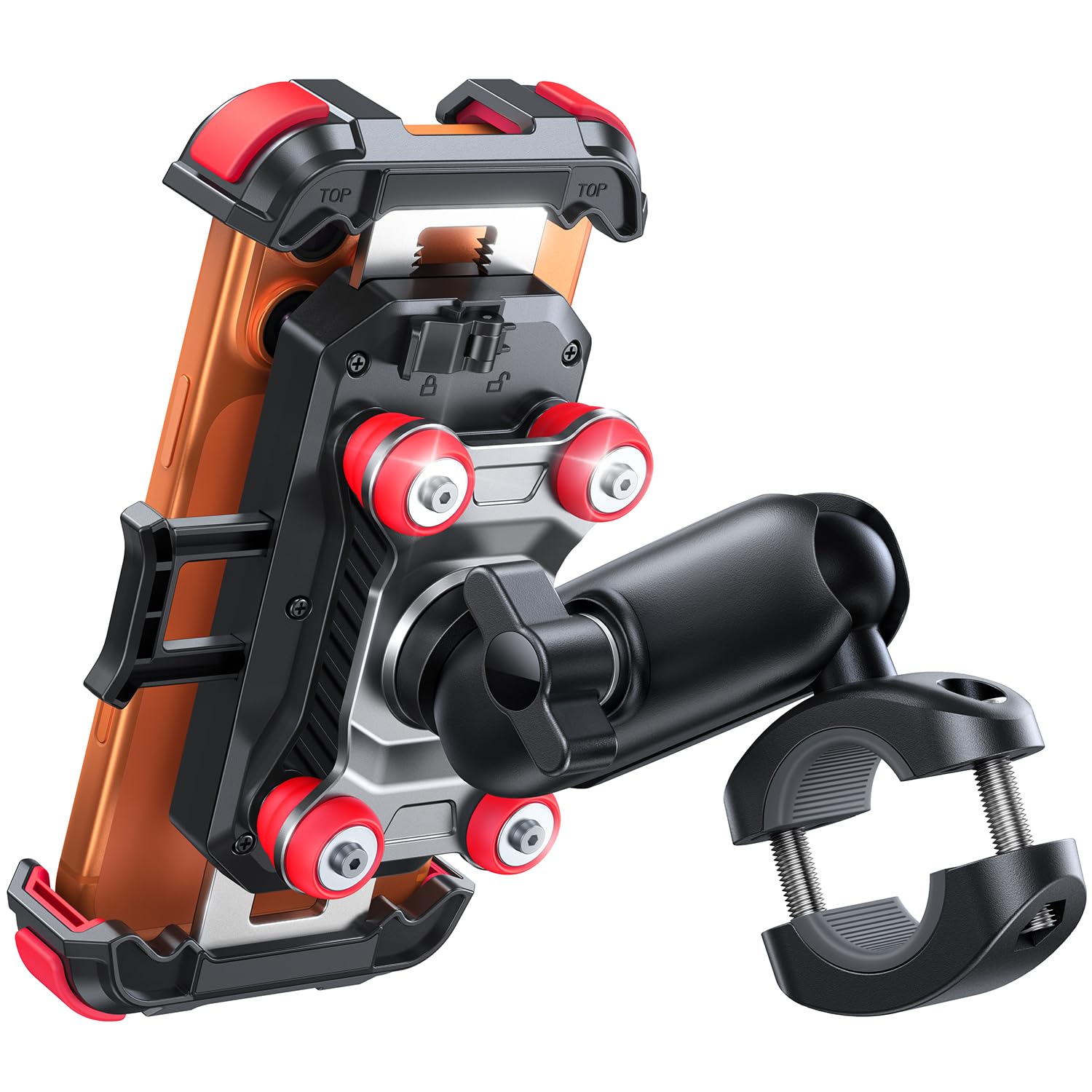Metal Phone Mount with Dual Vibration Dampener and Handlebar Clamp