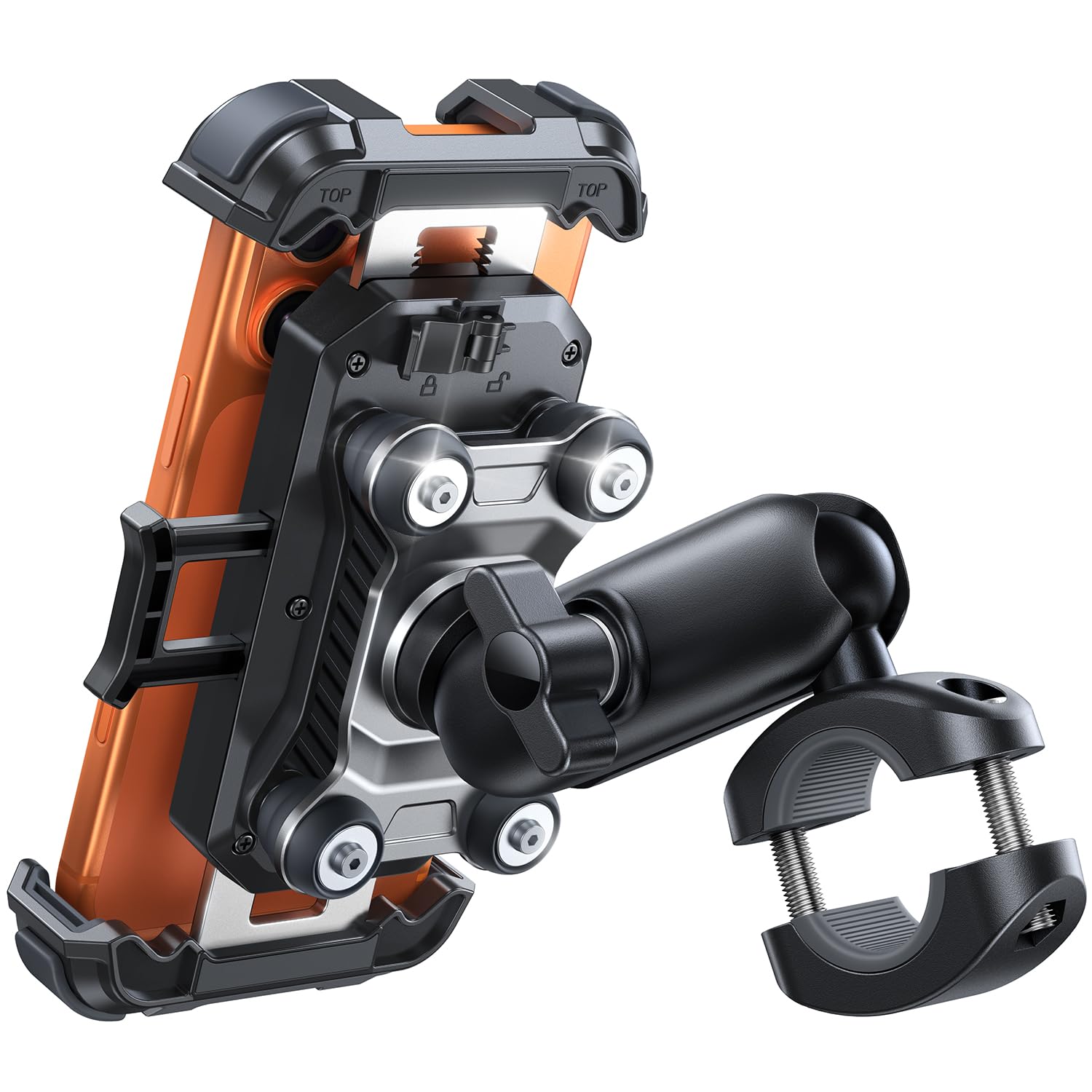 Metal Phone Mount with Dual Vibration Dampener and Handlebar Clamp