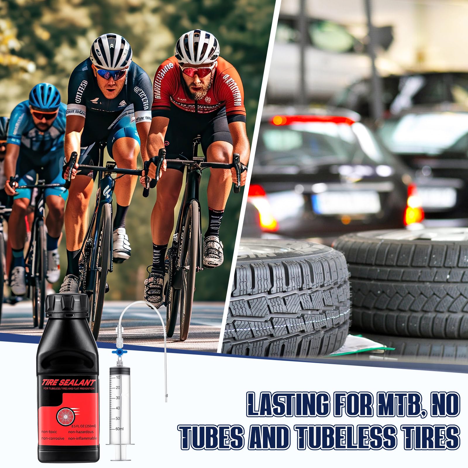 Tubeless Tire Conversion Kit with Sealant Rim Tape Valves and Injector