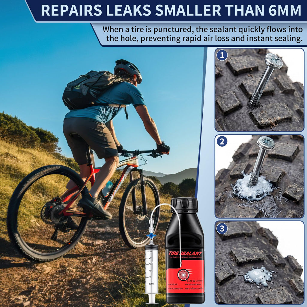 Tubeless Tire Conversion Kit with Sealant Rim Tape Valves and Injector