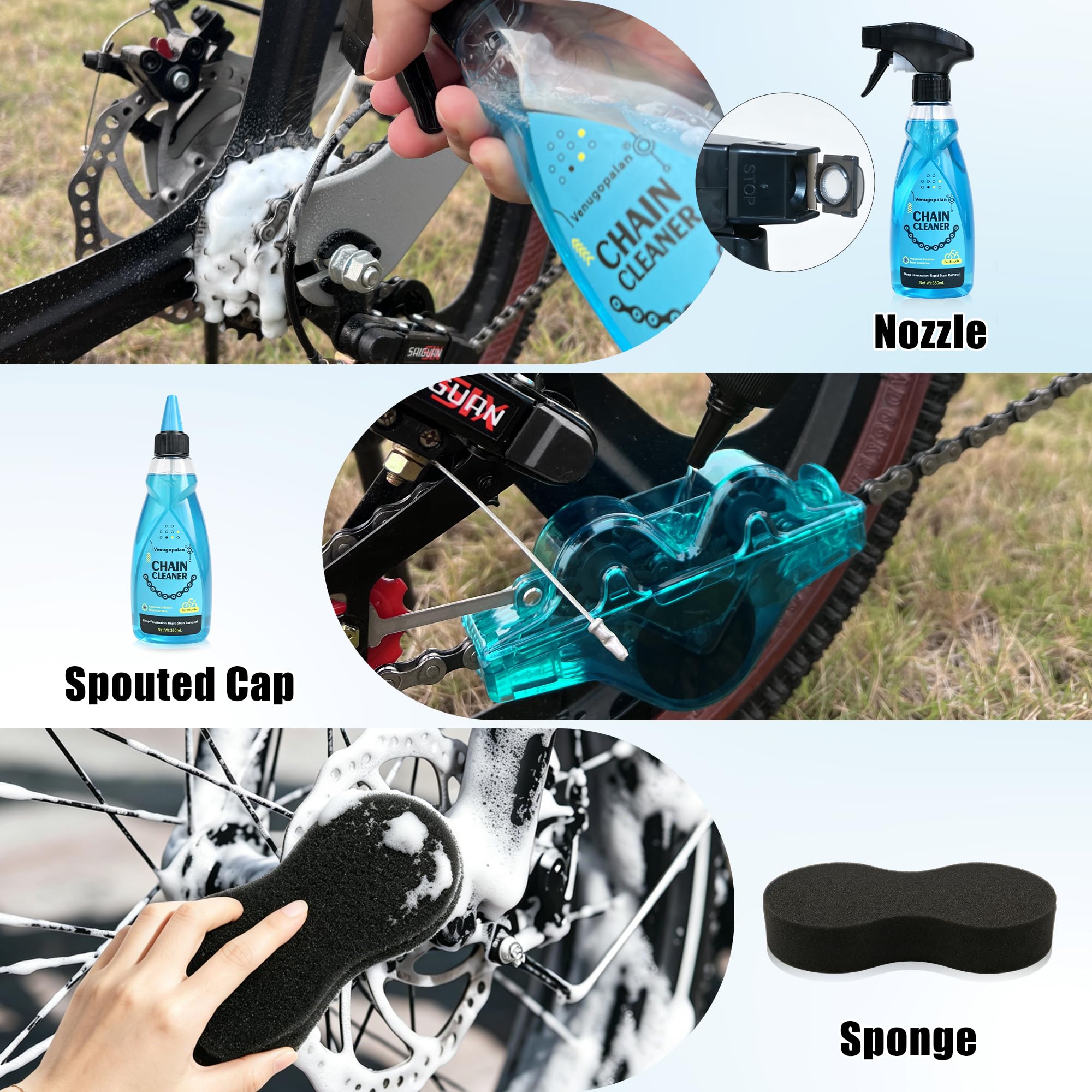 Bike Chain Cleaning Kit with Degreaser Scrubber Brush Lube and Gear Floss