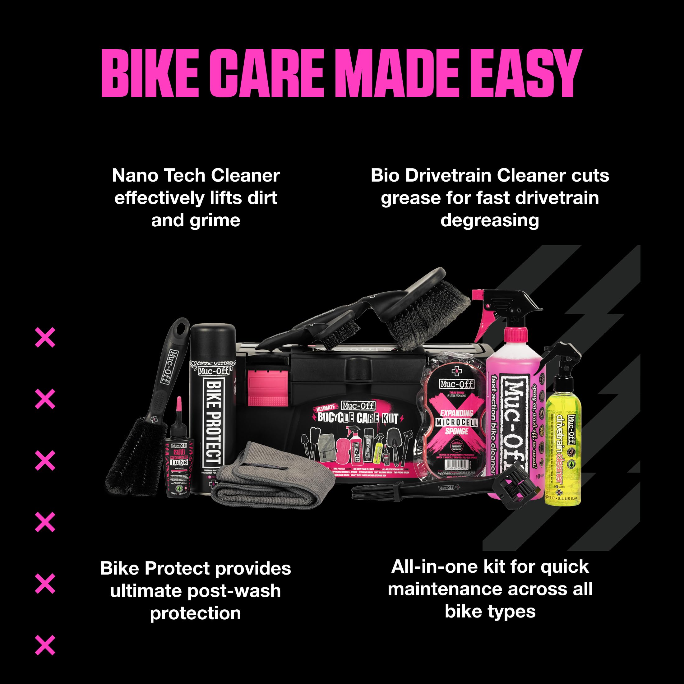 Complete Bicycle Cleaning Kit with Cleaner Protectant Brushes and Lubricant