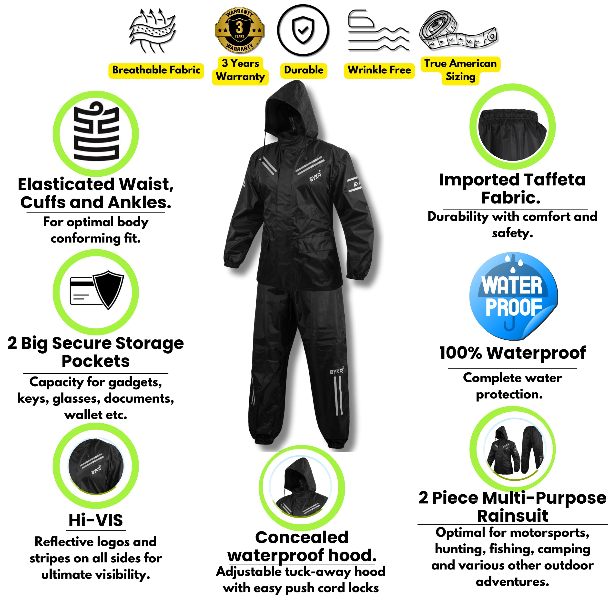 Breathable Waterproof Two Piece Motorcycle Rain Suit for Men and Women