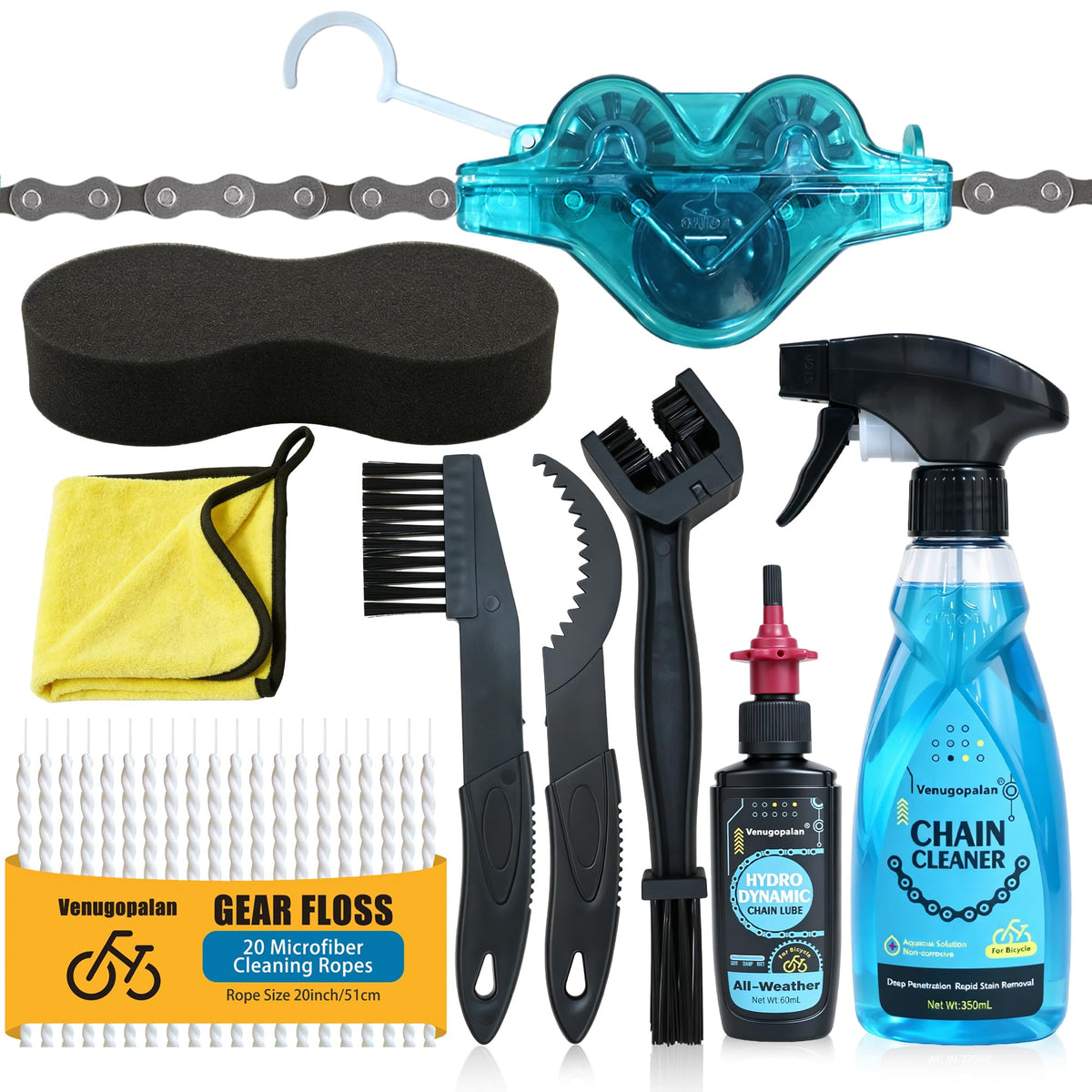 Bike Chain Cleaning Kit with Degreaser Scrubber Brush Lube and Gear Floss