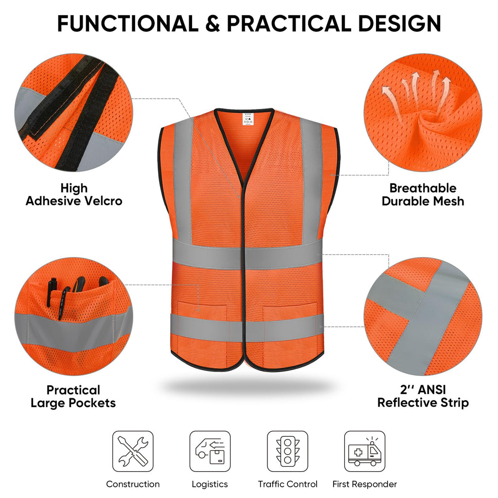 High Visibility Reflective Safety Vest for Men and Women ANSI Class 2