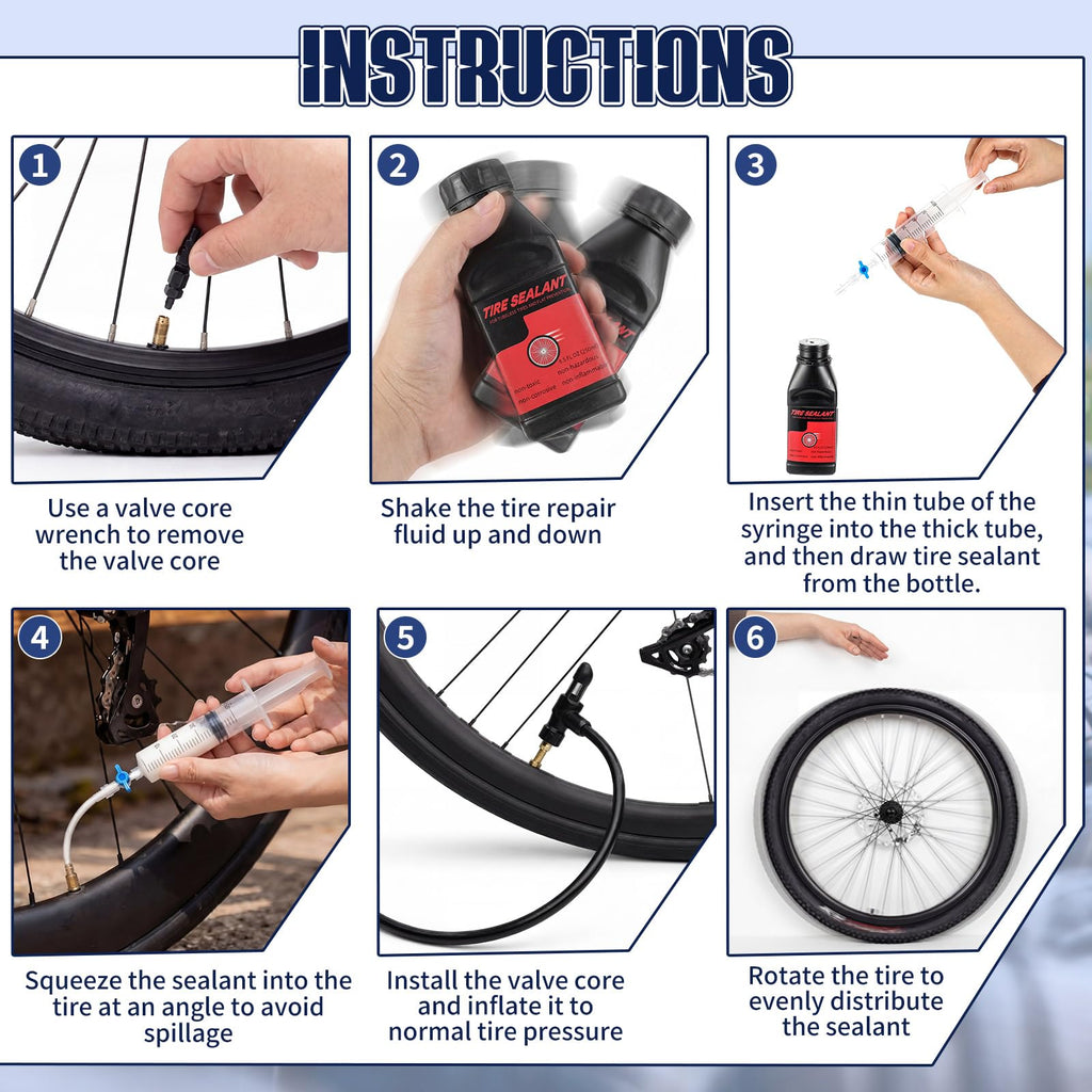 Tubeless Tire Conversion Kit with Sealant Rim Tape Valves and Injector