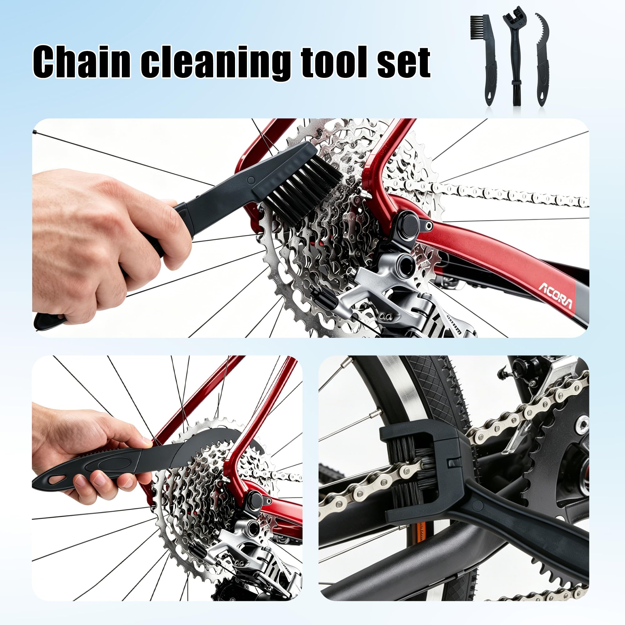 Bike Chain Cleaning Kit with Degreaser Scrubber Brush Lube and Gear Floss