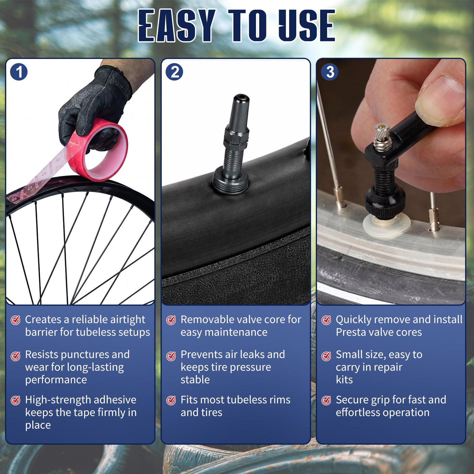 Tubeless Tire Conversion Kit with Sealant Rim Tape Valves and Injector