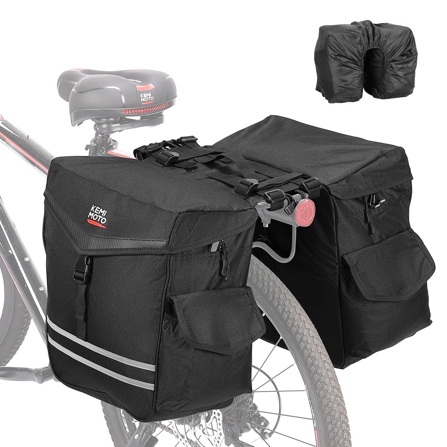 Waterproof 40L 50L Bike Pannier Bags with Rain Cover and Reflective Strip