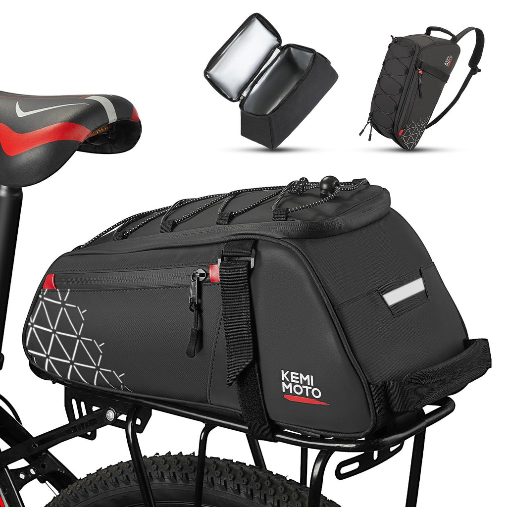 Water Resistant Rear Bike Rack Bag with Removable Cooler and Shoulder Strap
