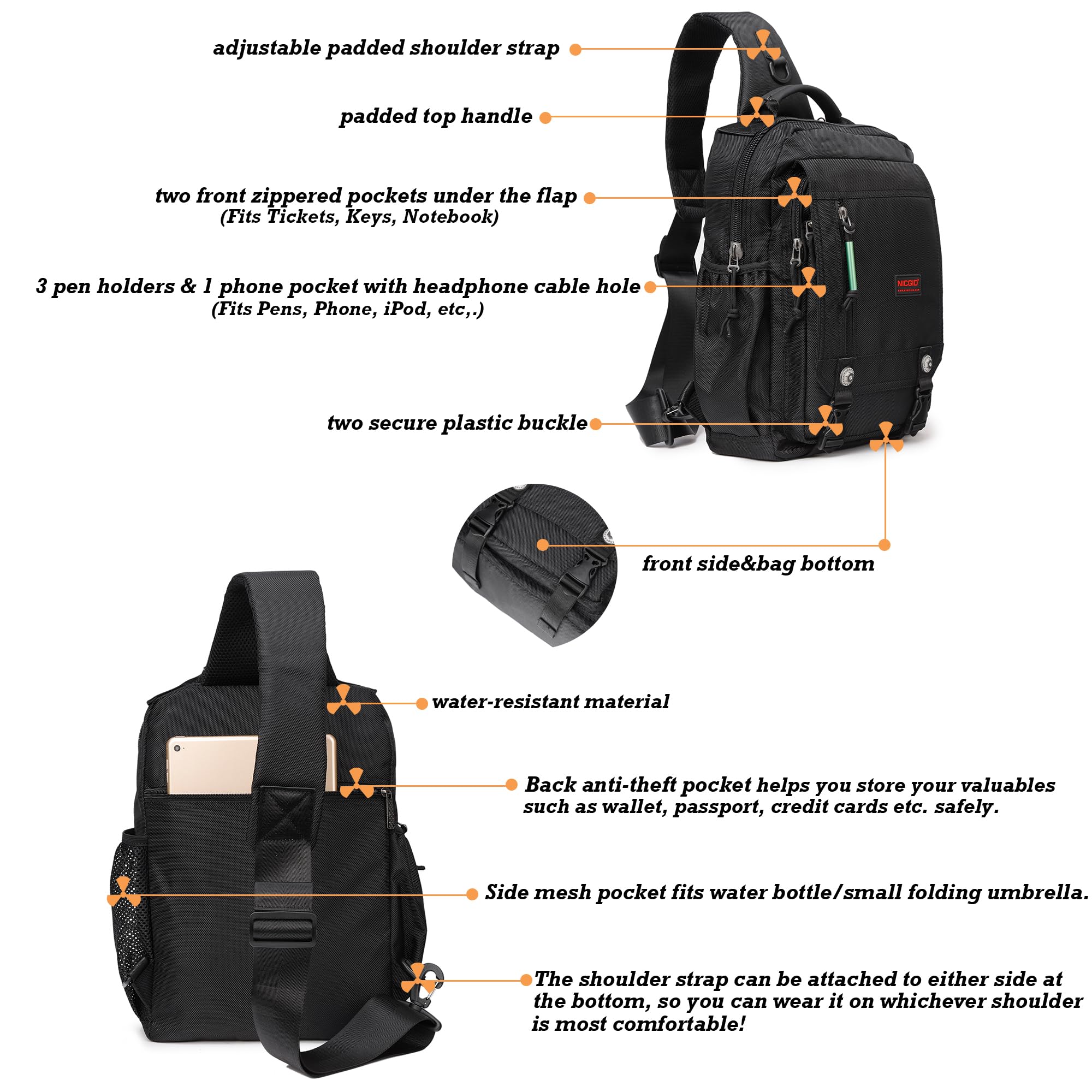 Travel Crossbody Sling Backpack with Laptop Compartment for Men and Women