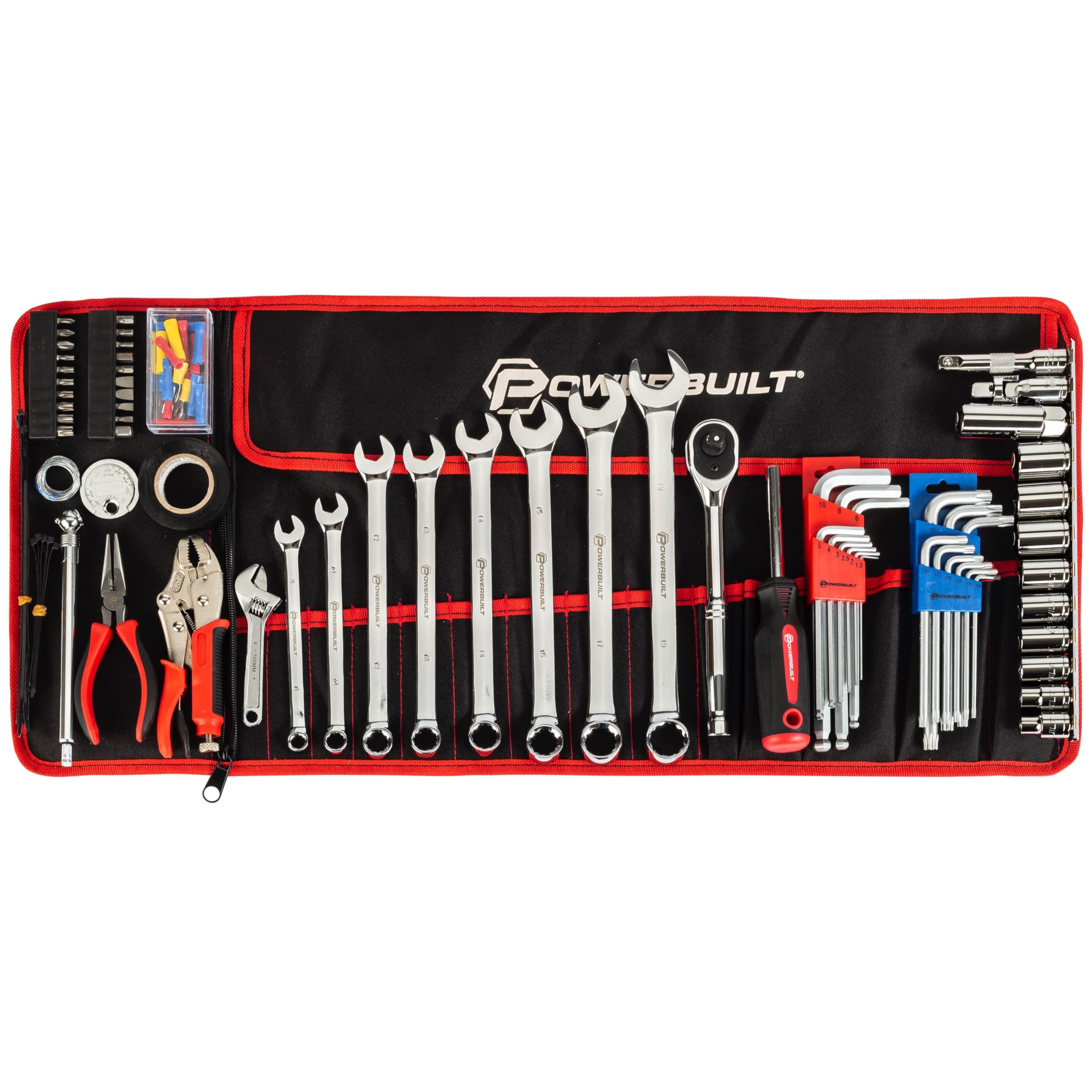 100 Piece Motorcycle Tool Kit with Roll Pouch for Roadside Travel