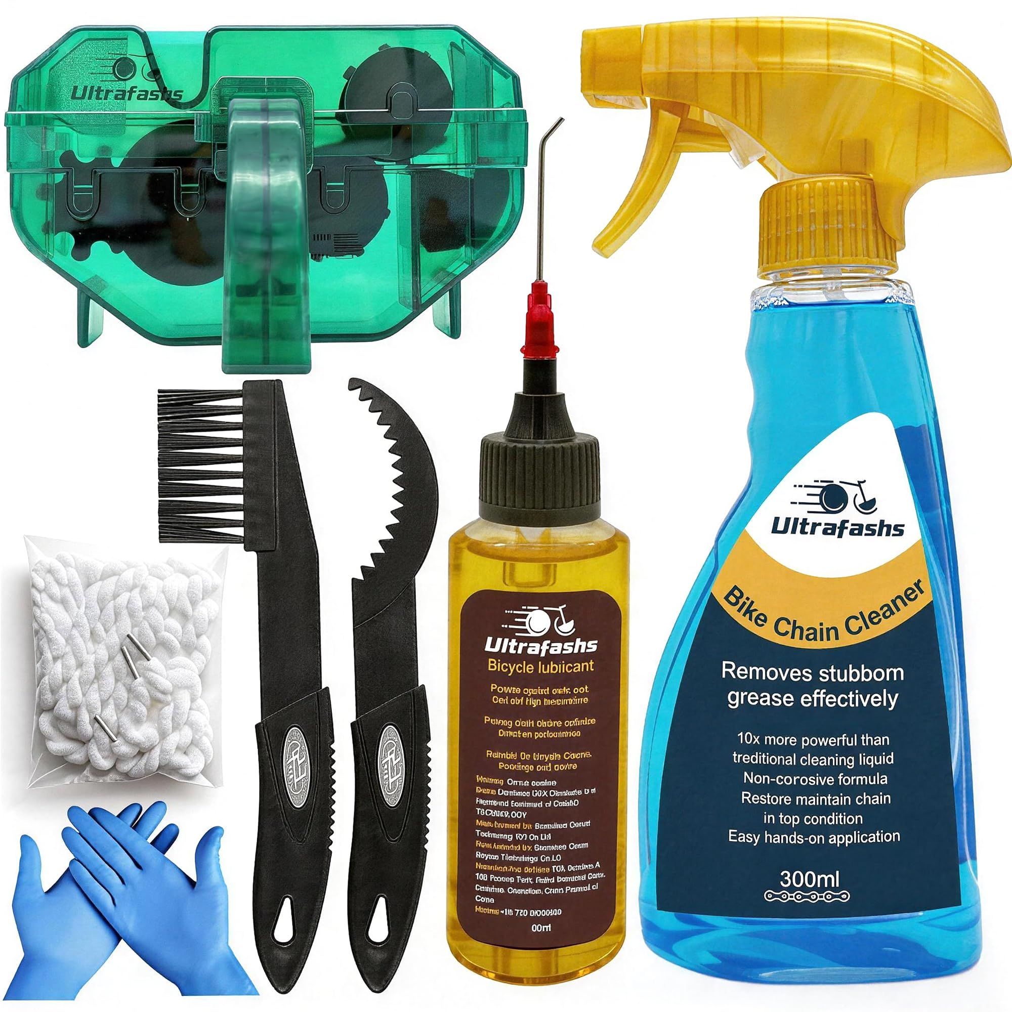 Bike Cleaning Kit with Degreaser Lubricant Chain Scrubber and Brushes