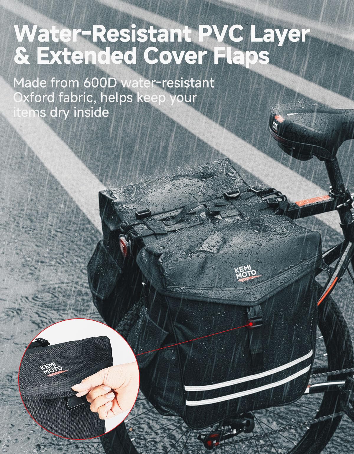 Waterproof 40L 50L Bike Pannier Bags with Rain Cover and Reflective Strip