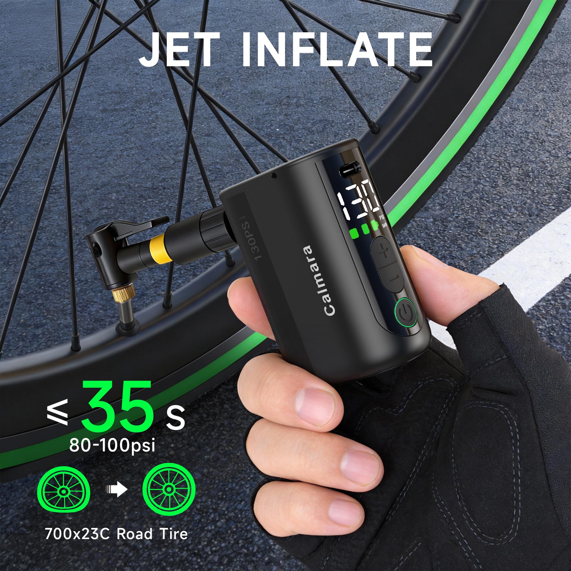 Portable Electric Bike Pump with Gauge Auto Stop and 130 PSI Inflation
