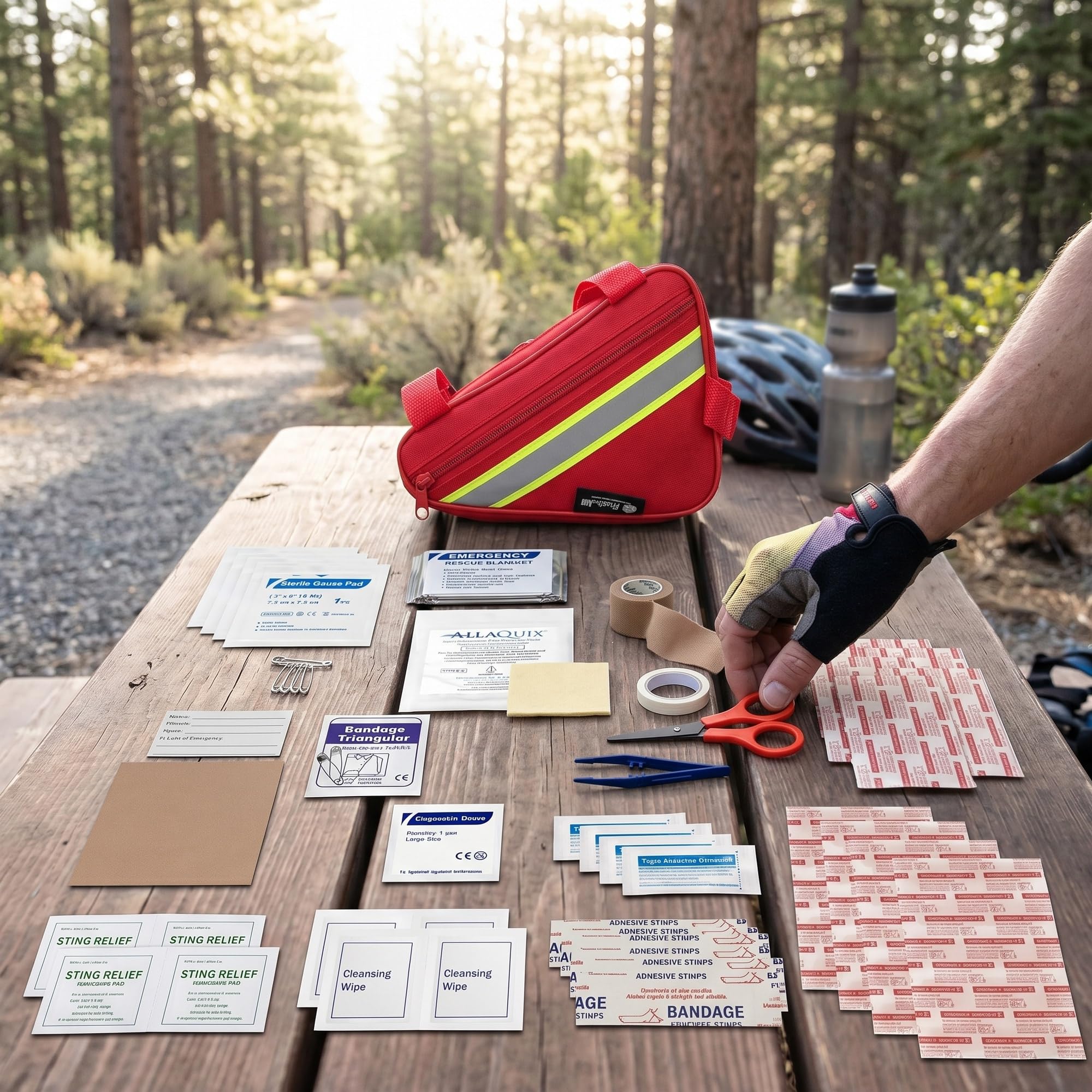 Compact Cycling First Aid Kit for Road Rash Cuts and Blister Care
