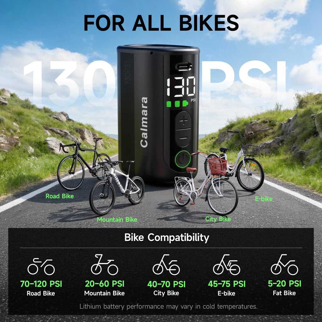 Portable Electric Bike Pump with Gauge Auto Stop and 130 PSI Inflation