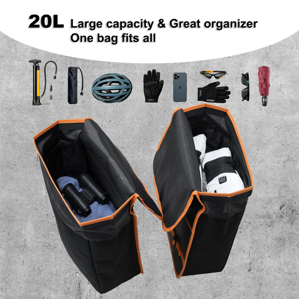 Waterproof 20L Bike Pannier Bags for Rear Rack Commuting and Travel