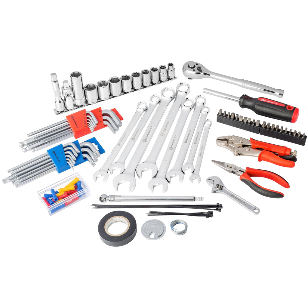 100 Piece Motorcycle Tool Kit with Roll Pouch for Roadside Travel