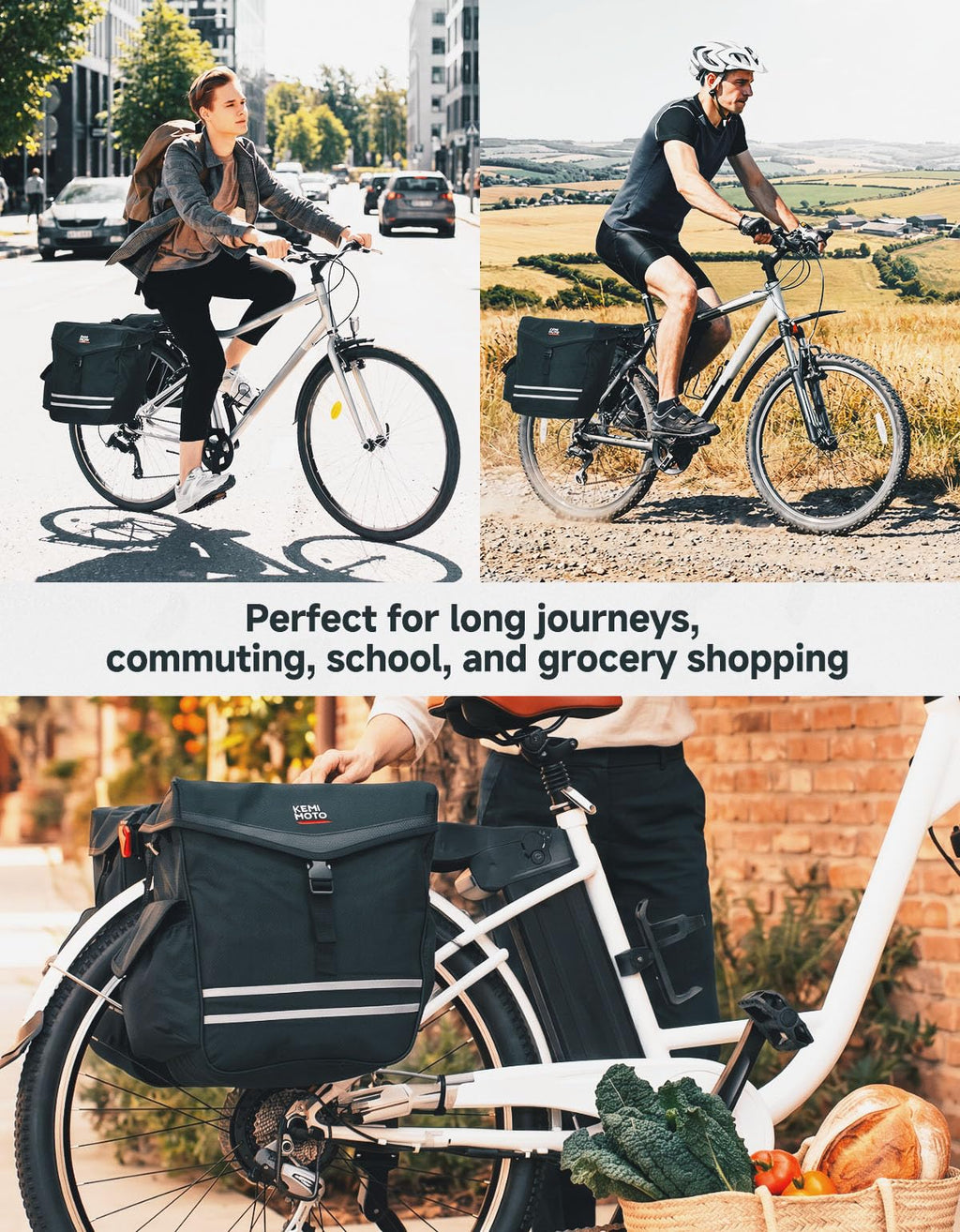 Waterproof 40L 50L Bike Pannier Bags with Rain Cover and Reflective Strip