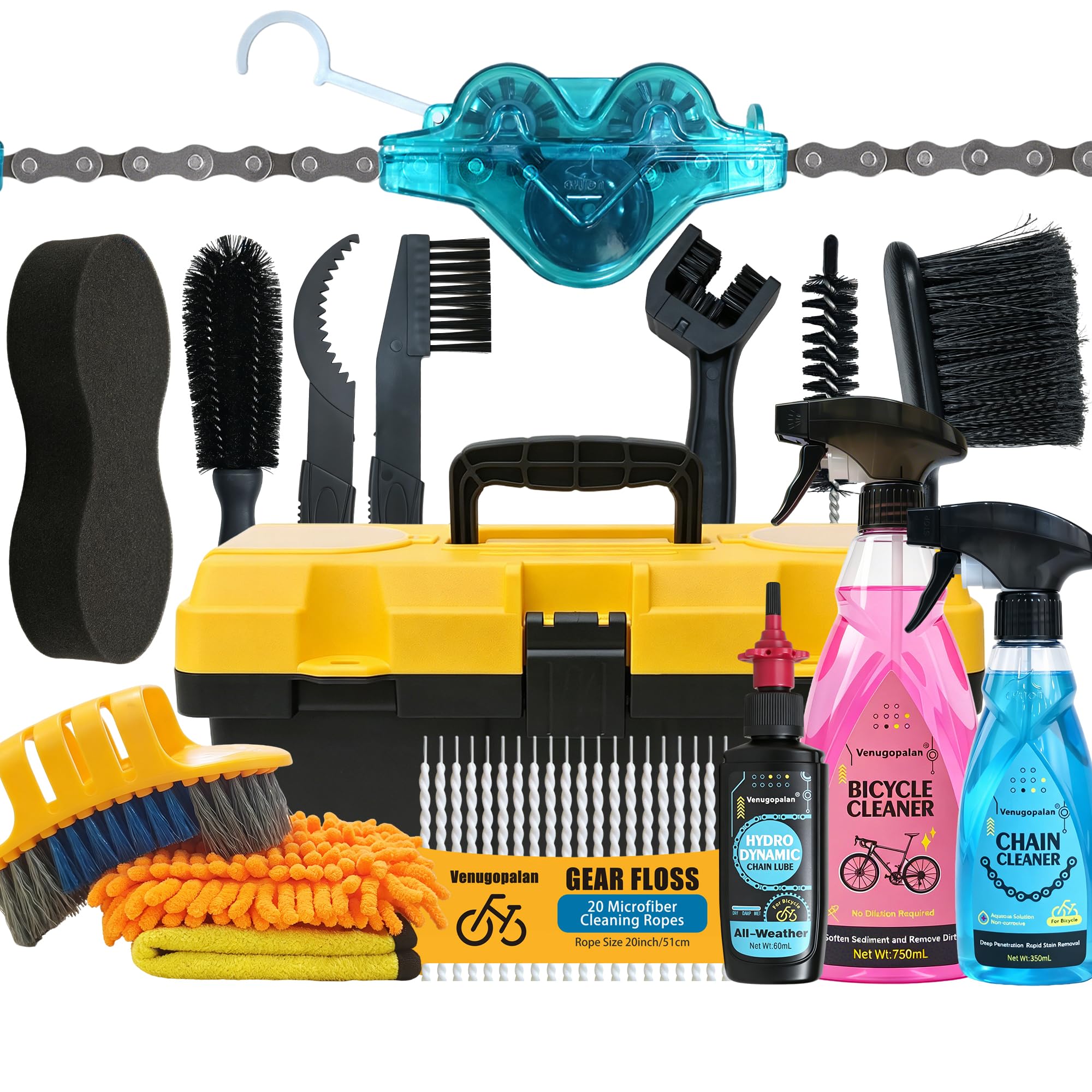 Bike Chain Cleaning Kit with Degreaser Scrubber Brush Lube and Gear Floss