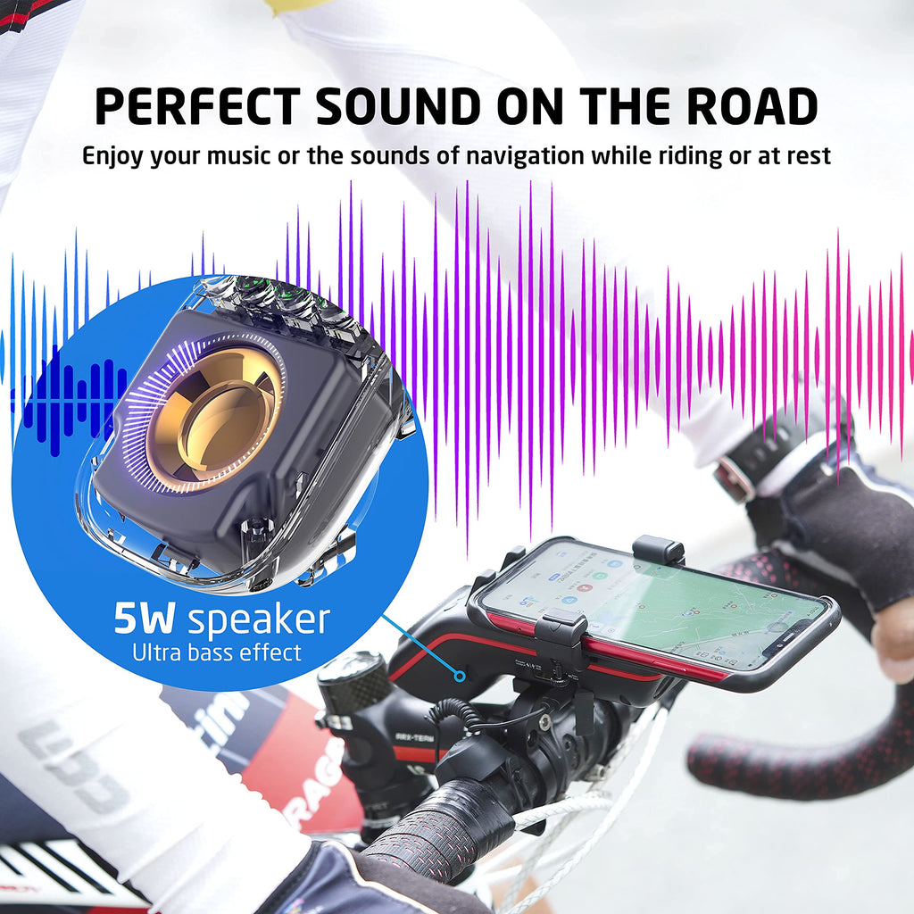 Multifunctional Bike Phone Holder with Speaker Light Horn and Power Bank
