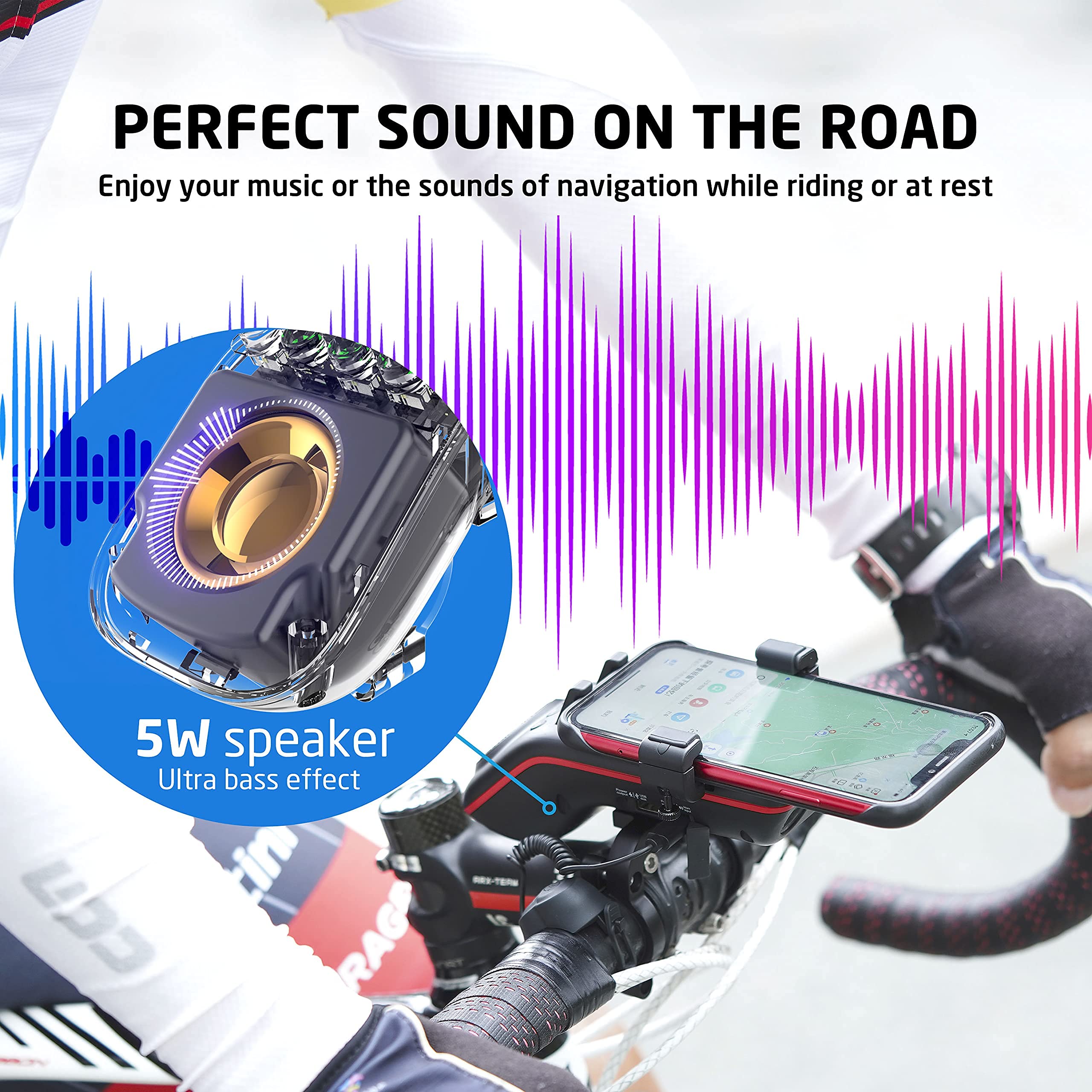 Multifunctional Bike Phone Holder with Speaker Light Horn and Power Bank