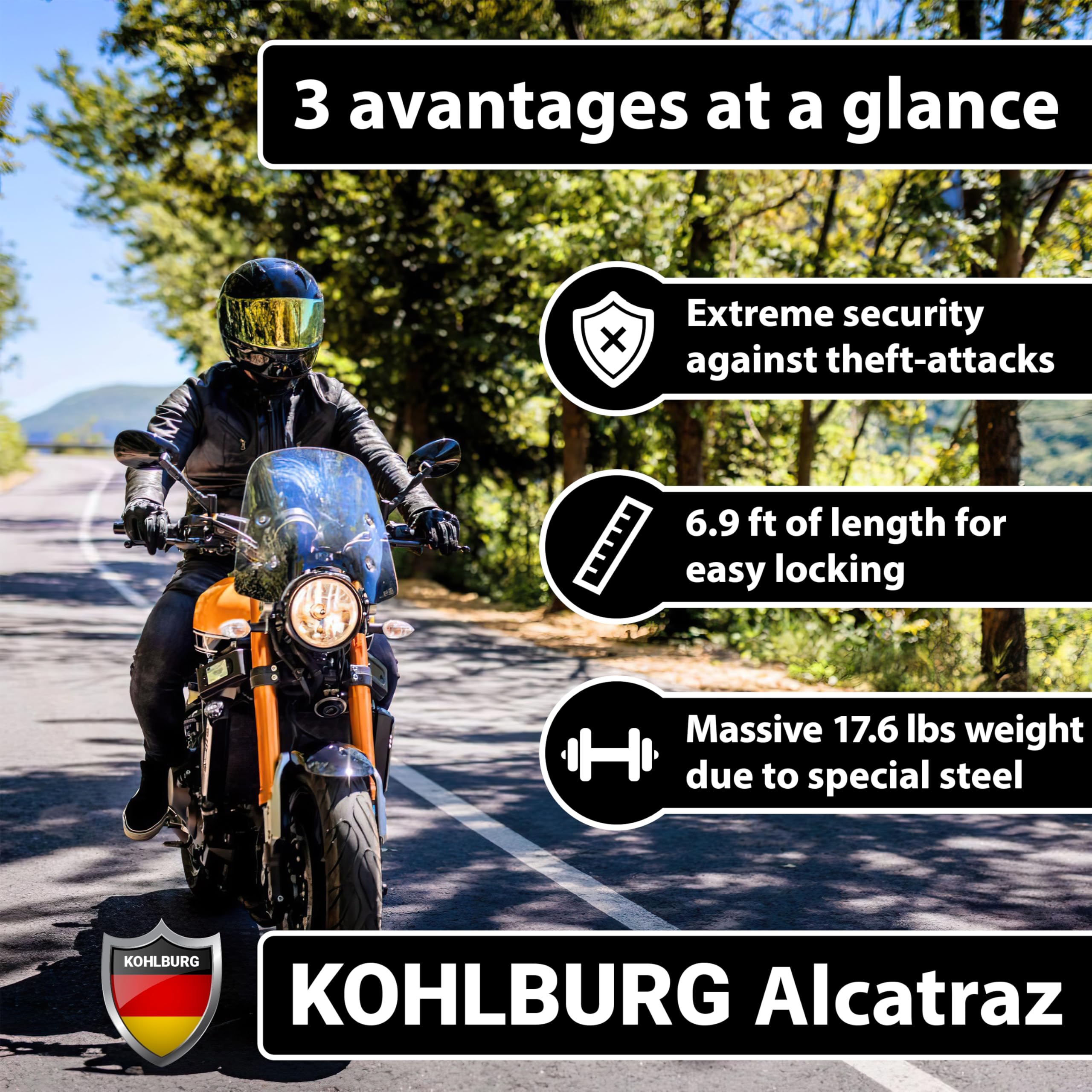 Heavy Duty 7 Foot Steel Security Chain Lock for Motorcycles and Ebikes
